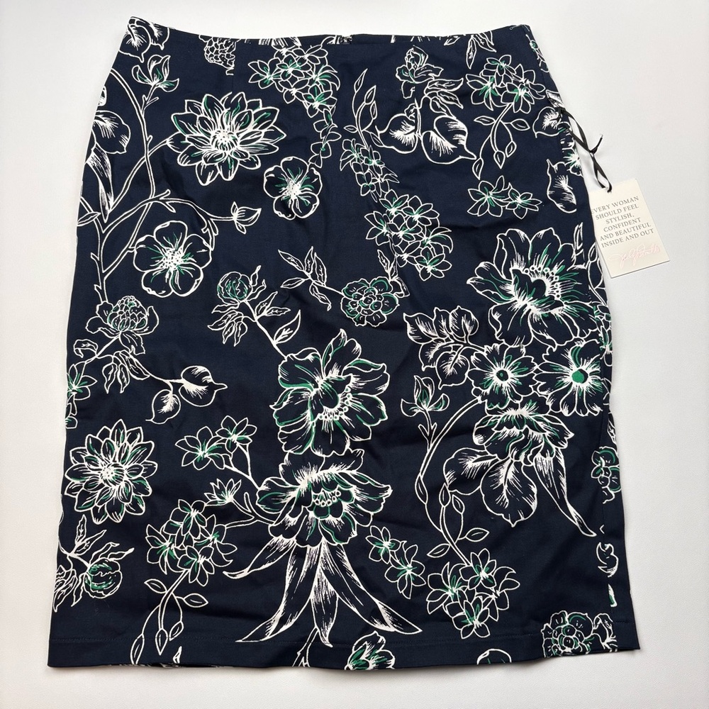 Jaclyn Women's Floral Print Stretch Knit Skirt Peacoat Combo Size Small - Picture 2 of 4